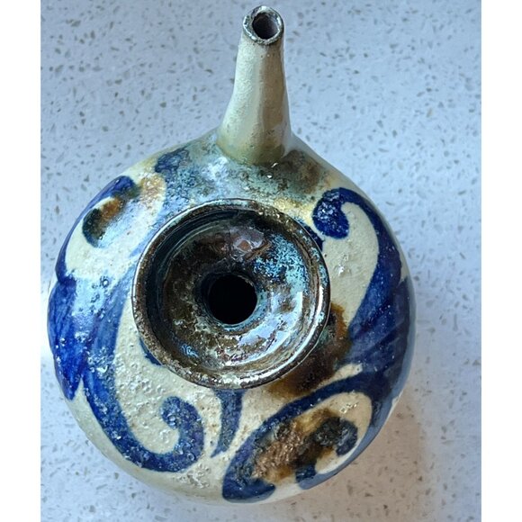 Saki Ceramic Pitcher Blue & Brown Swirl Design Hand Thrown Oil Vinegar Gift VTG - Picture 6 of 9